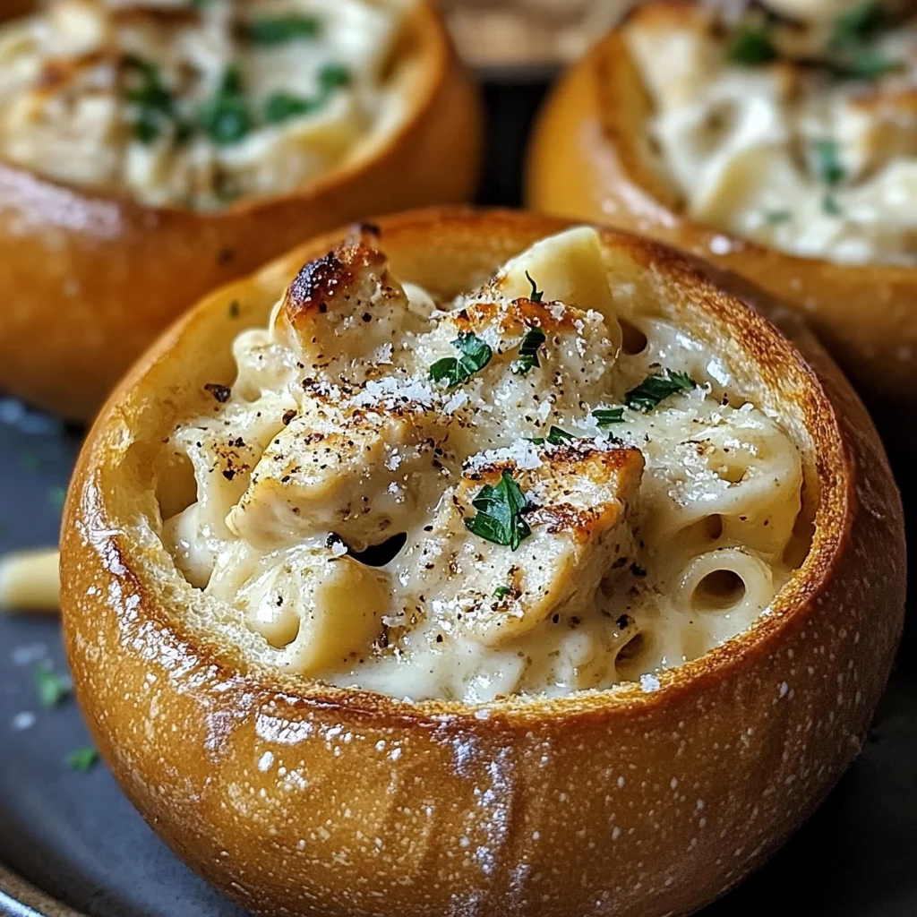 Chicken Alfredo Garlic Bread Bowls