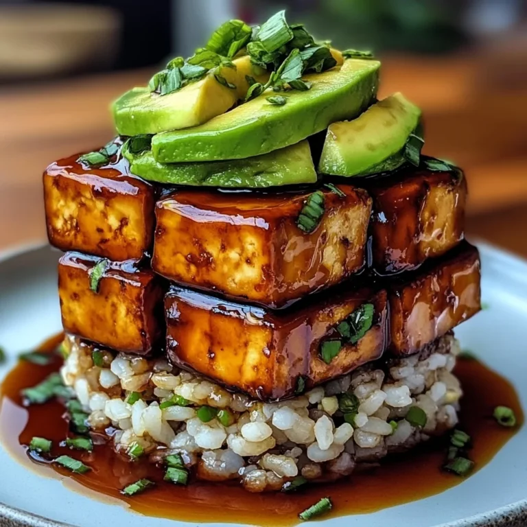 Crispy Teriyaki Tofu and Avocado Rice Stack