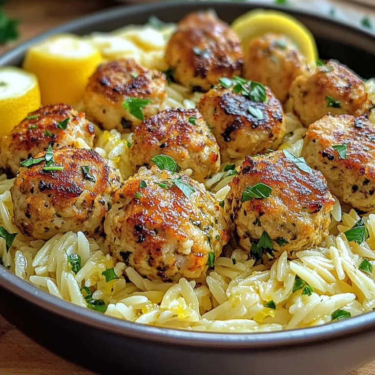 Greek Chicken Meatballs with Lemon Orzo