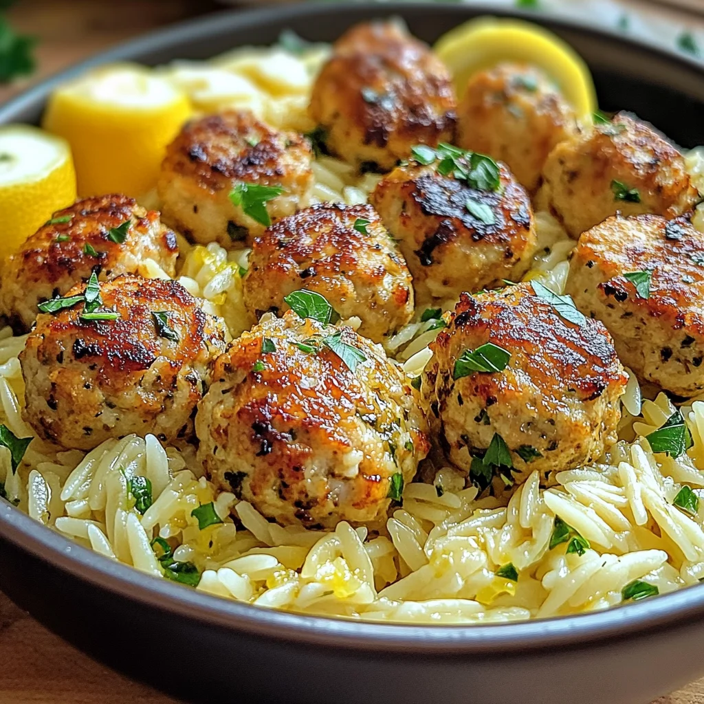 Greek Chicken Meatballs with Lemon Orzo