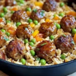 Honey Garlic Meatball Rice Bake