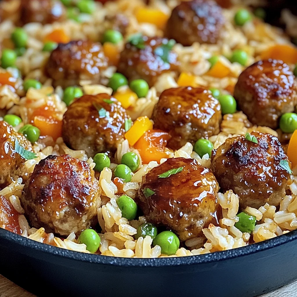 Honey Garlic Meatball Rice Bake